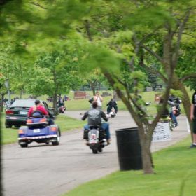 Ride For Wishes motorcycles in cemetery